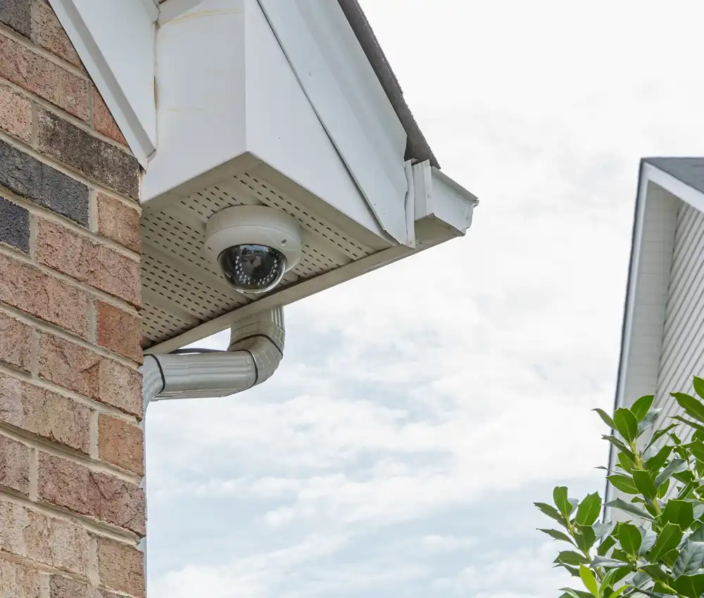 Cctv camera on the side of a Chicago North Shore house.