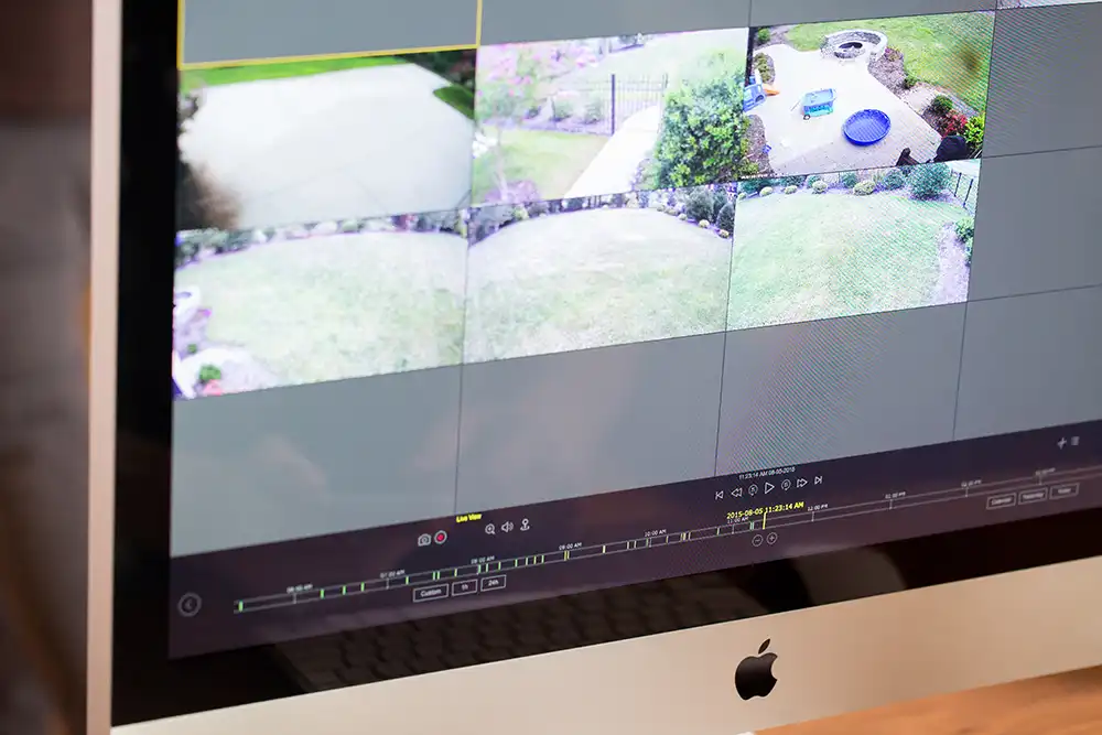 A computer screen showing several surveillance images of a security camera at a Chicago North Shore home.